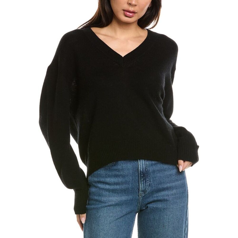 Brodie Cashmere Womens  Easy V-Neck Wool & Cashmere-Blend Sweater, Black